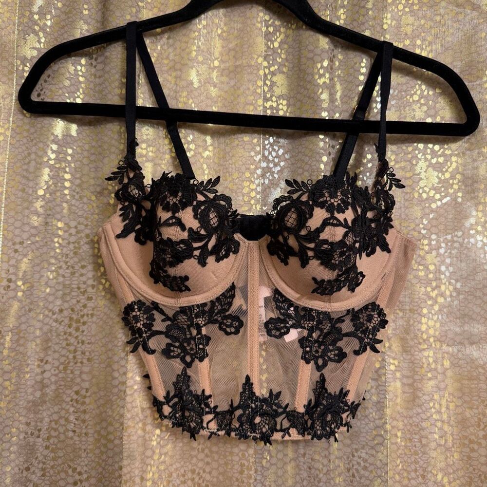 Victorias Secret Dream Angels Nude Black Bustier Long Line Bra Top 34B